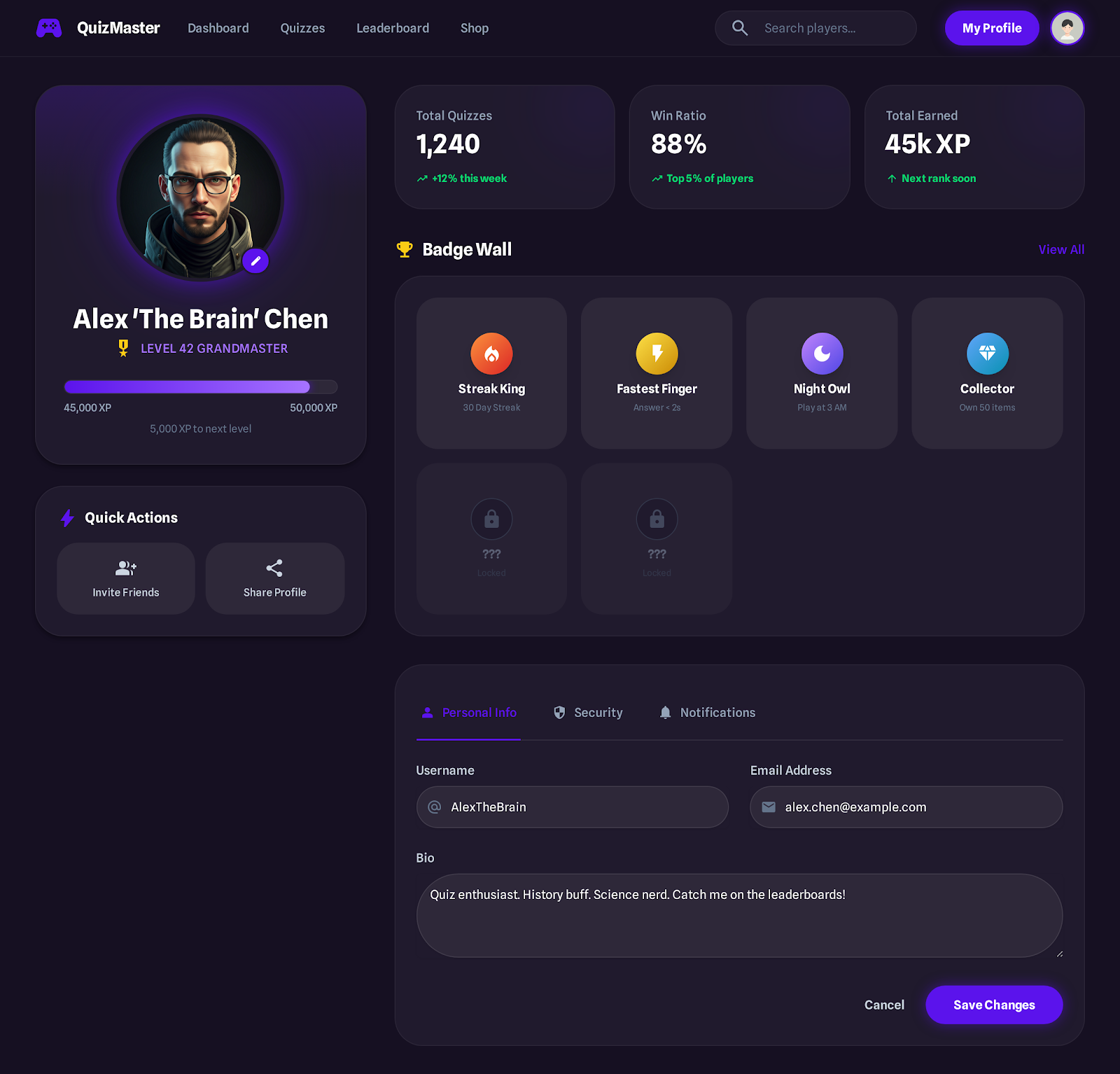 4. User Profile & Achievements Hall