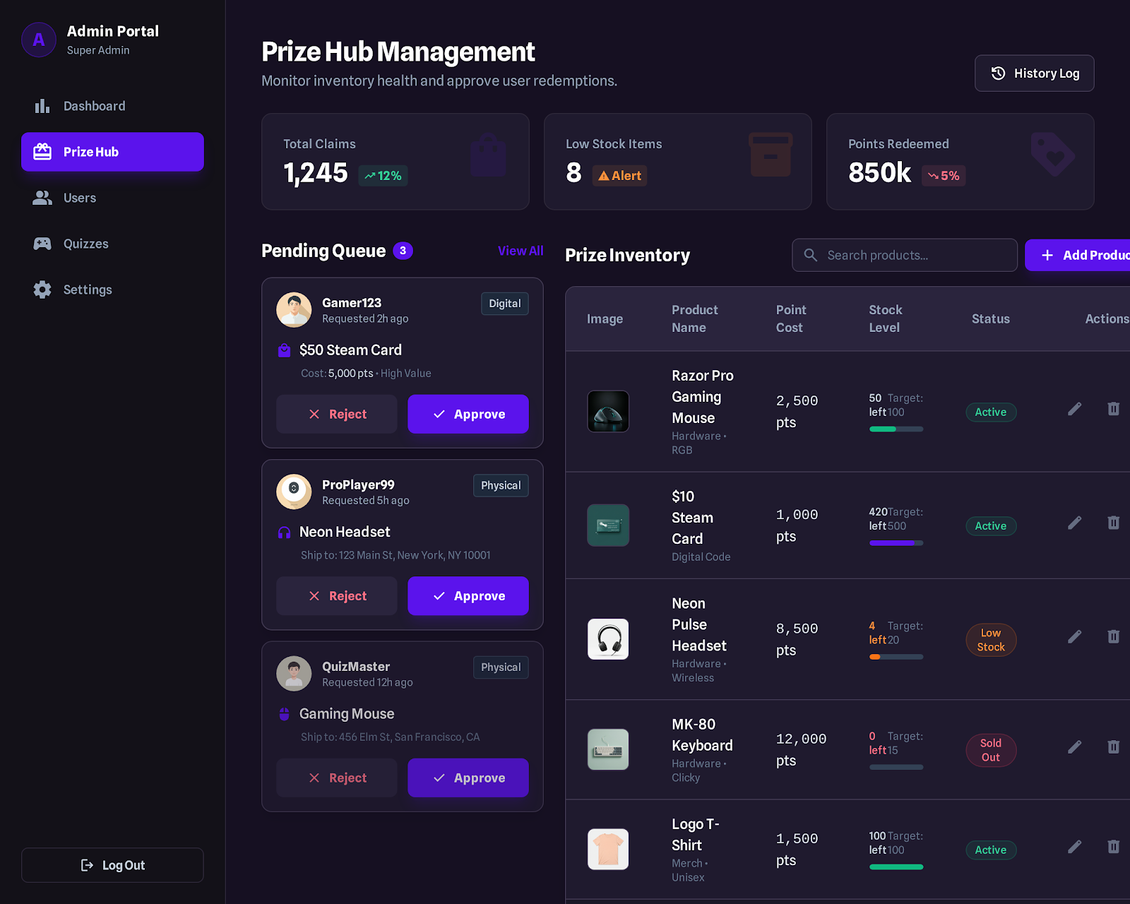 9. Admin Prize & Inventory Manager