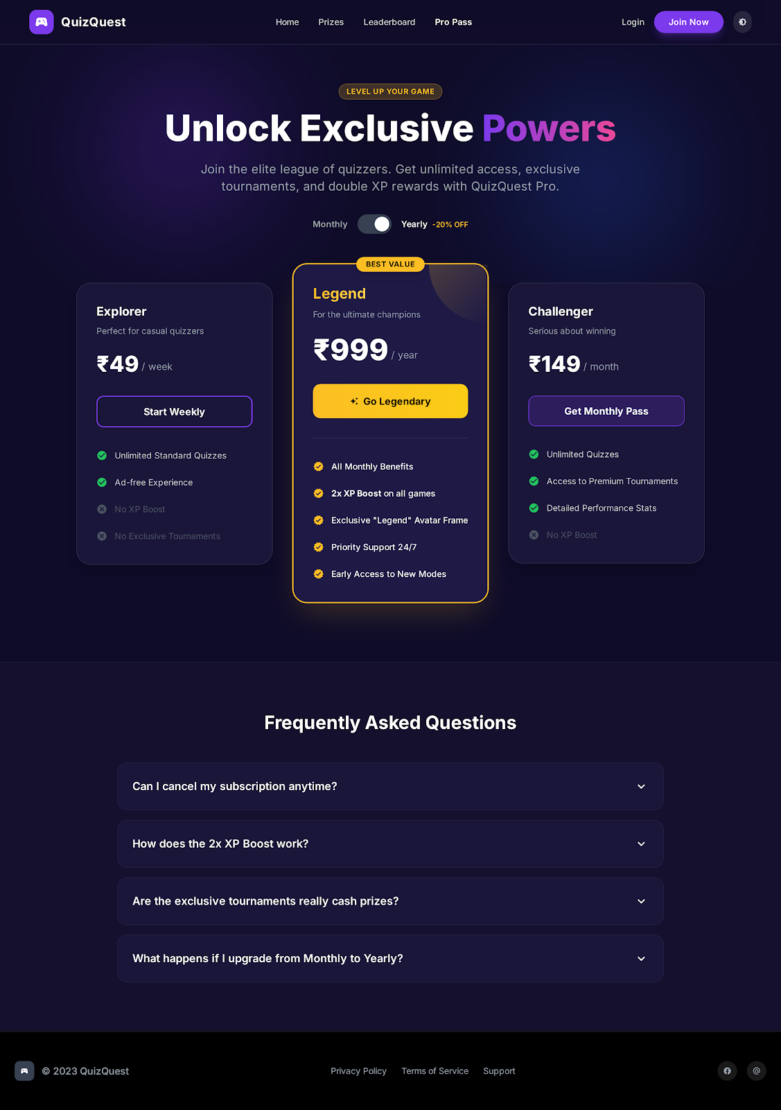 104. Subscription Plans Page