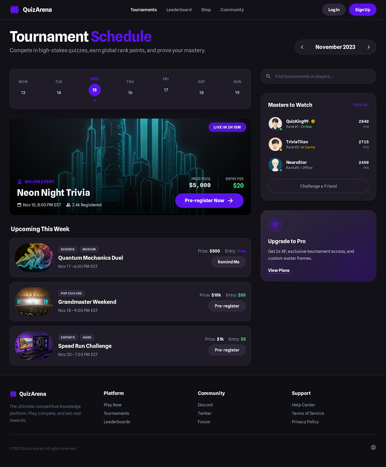 109. Tournament Calendar & Schedule