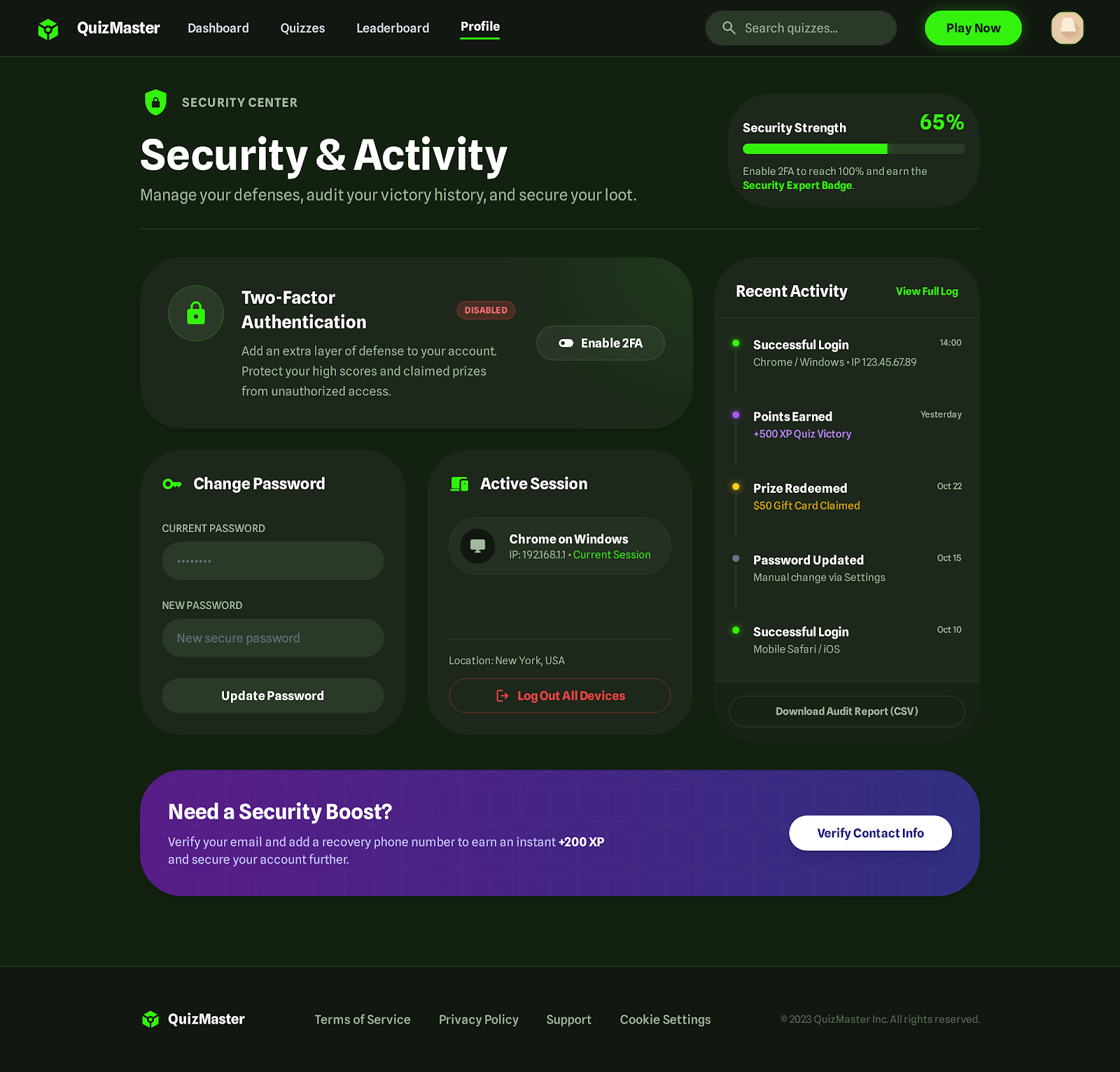4. Account Security & Activity Log