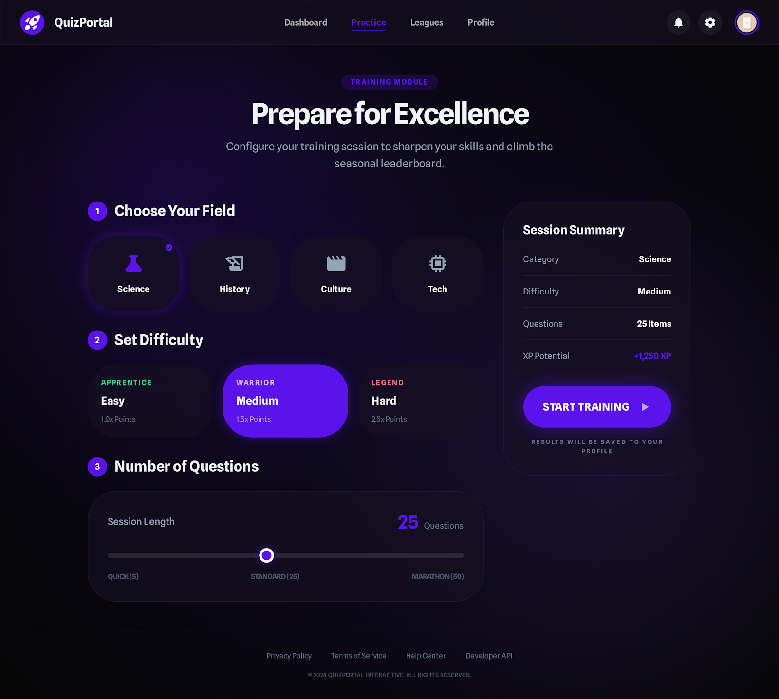 42. Practice Setup Screen Dark Mode
