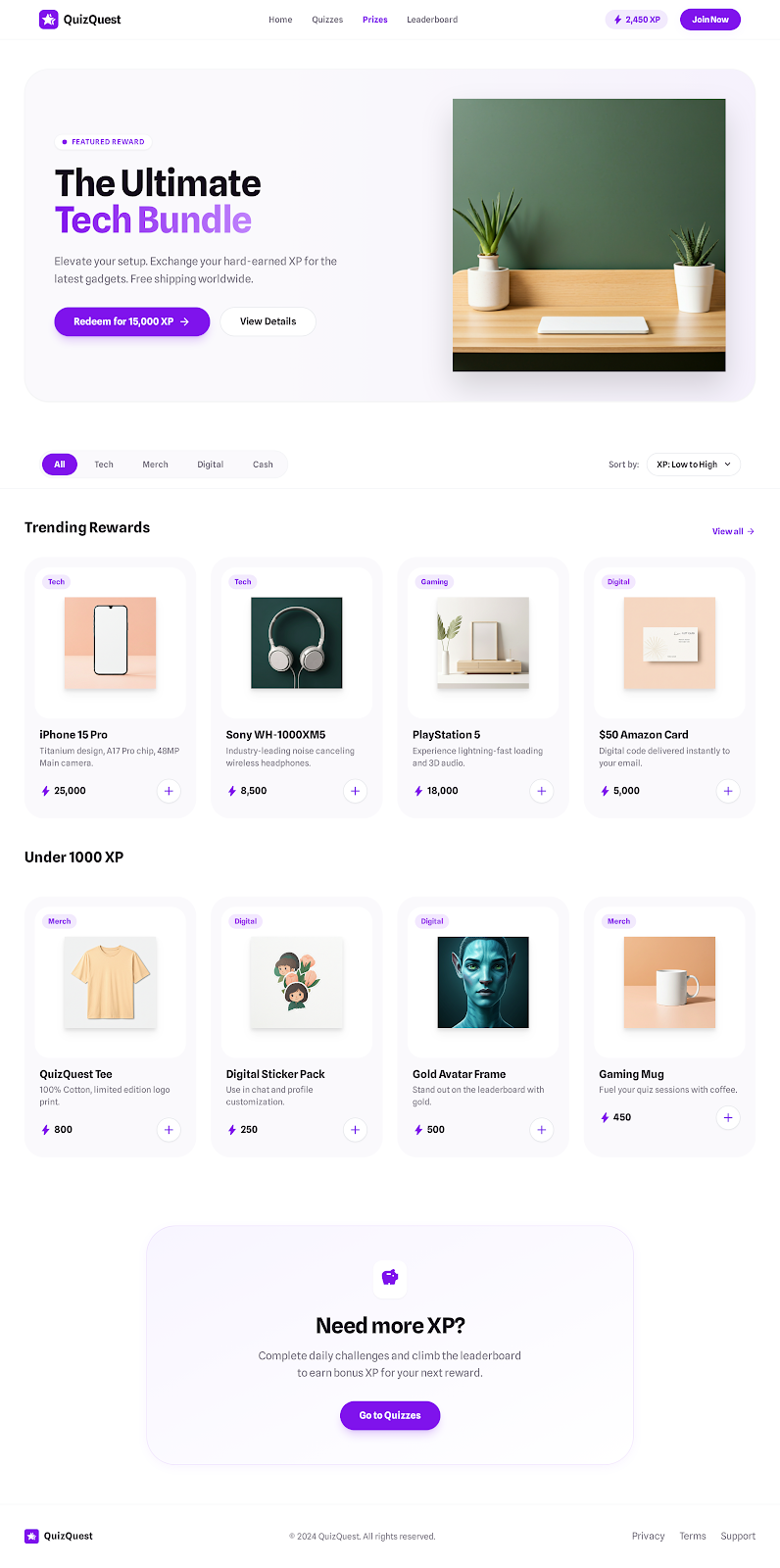 50. Prizes Page Light Tech Style
