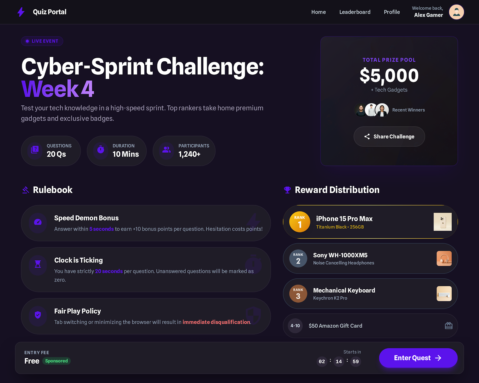 55. Quiz Rules & Reward Details