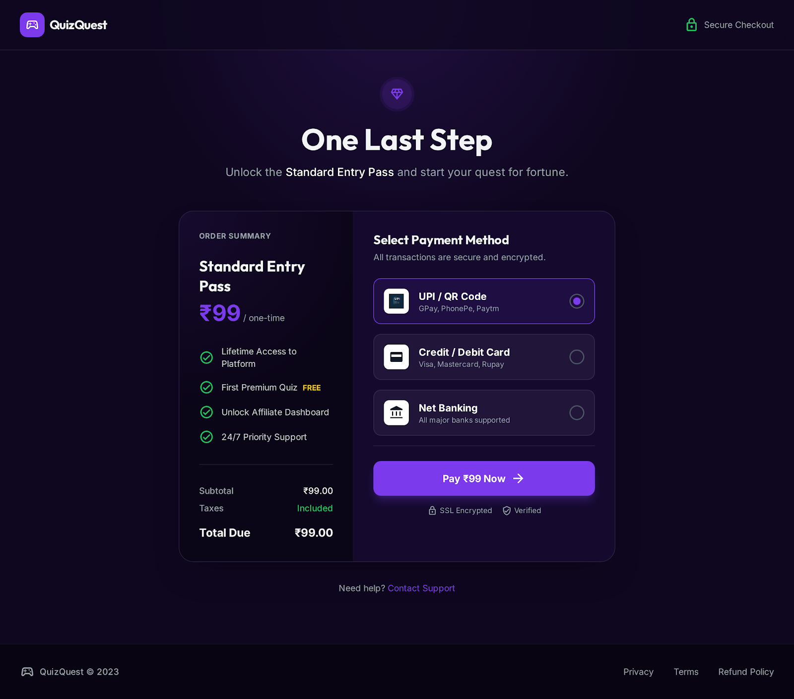 59. Quizquest Landing Page   Dark Mode 1