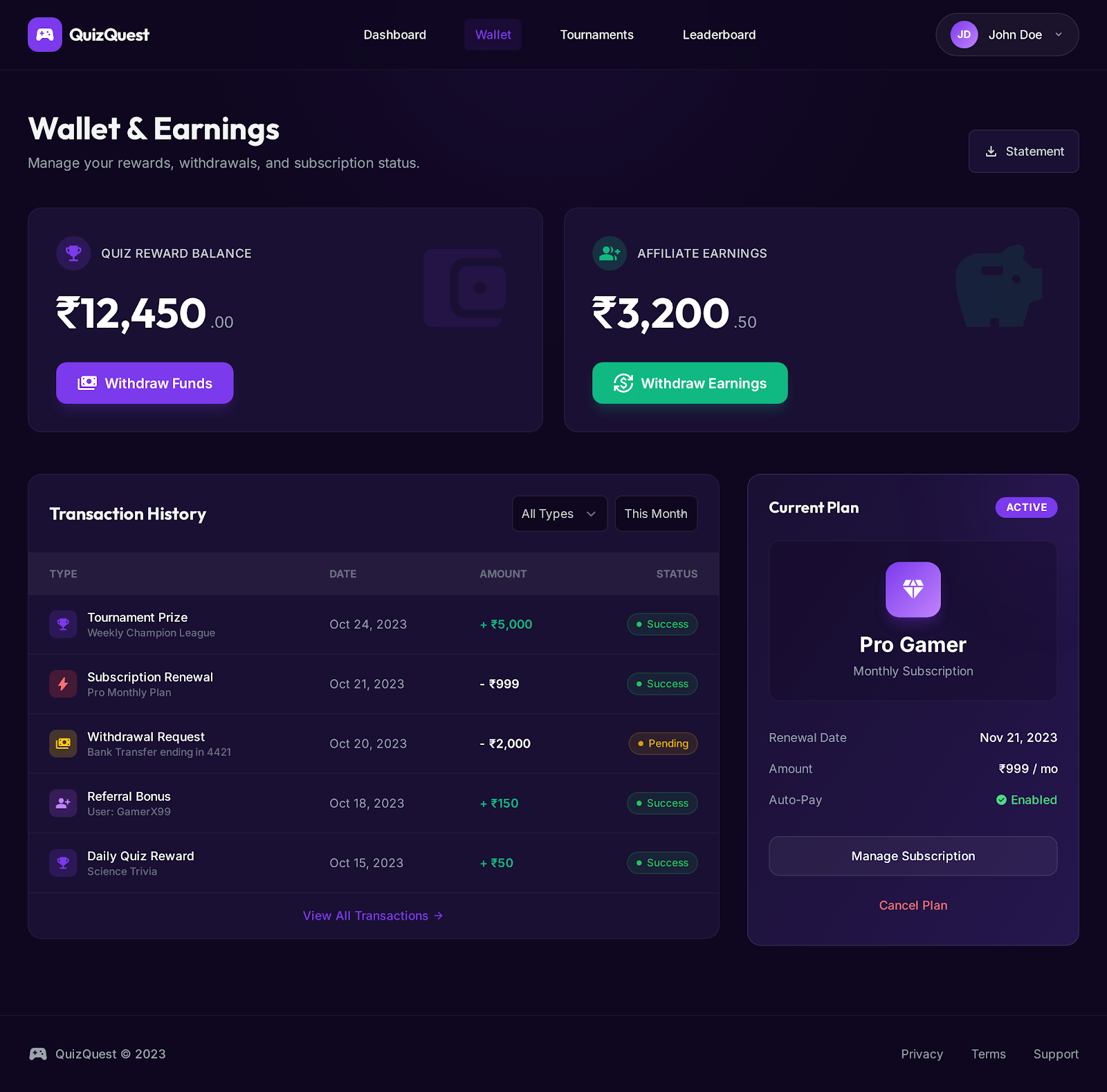 61. Quizquest Landing Page   Dark Mode 11