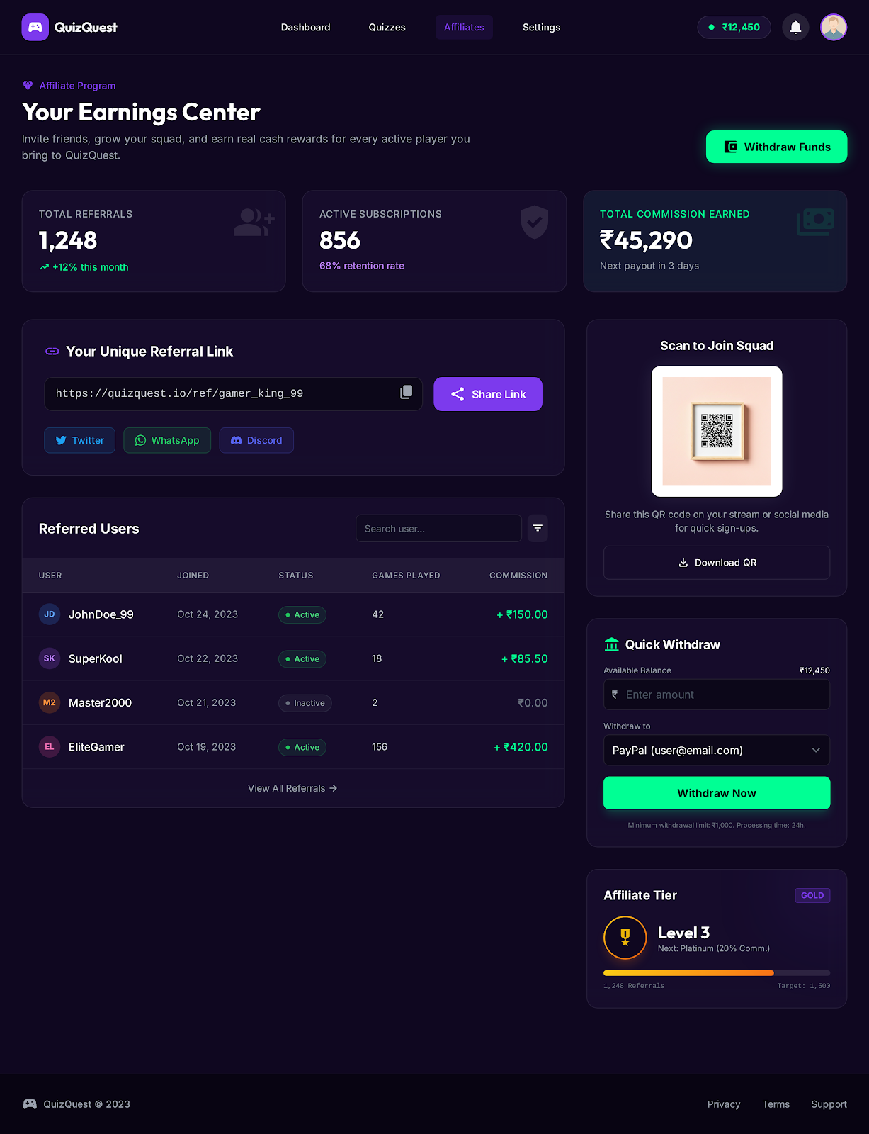 64. Quizquest Landing Page   Dark Mode 14