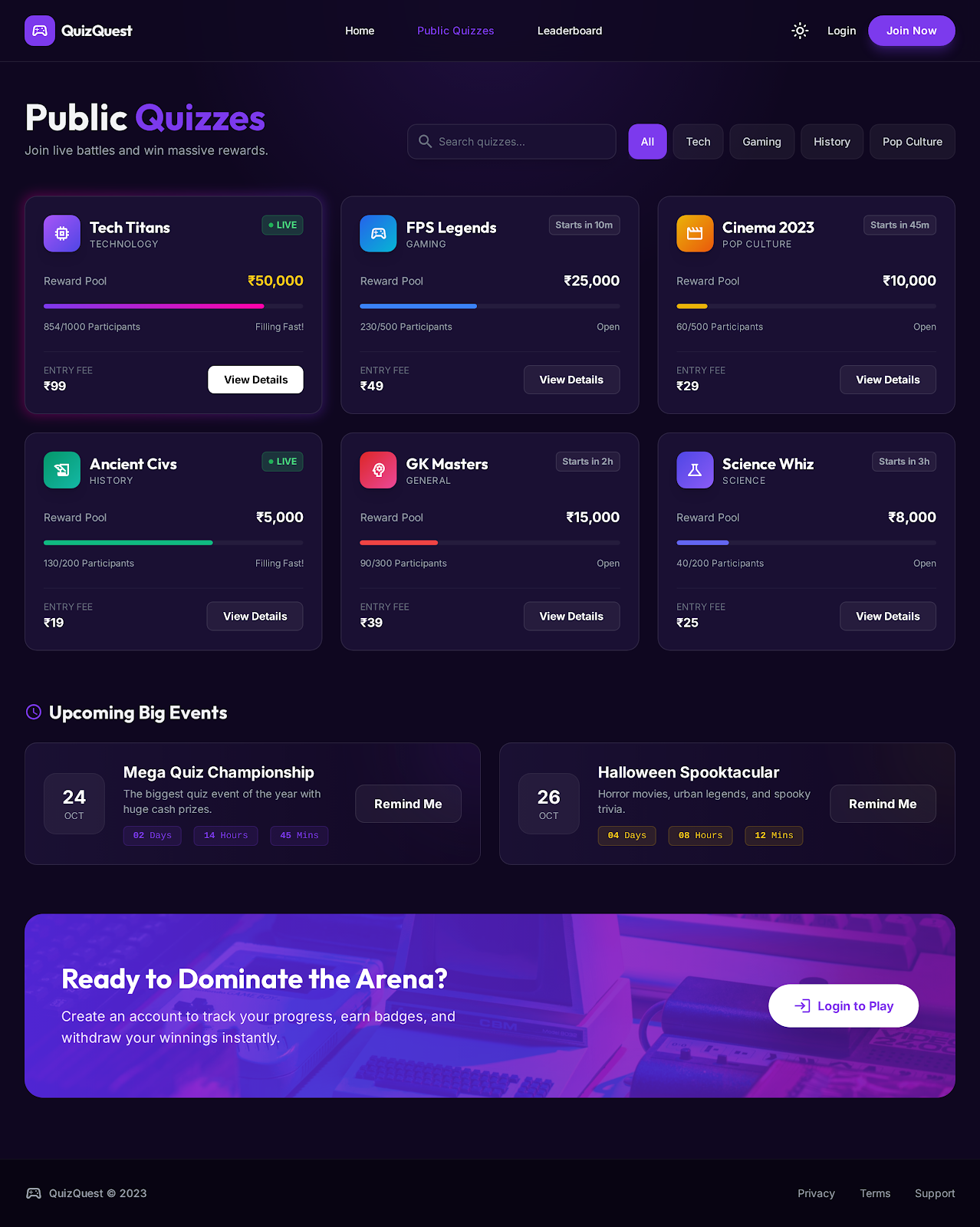 69. Quizquest Landing Page   Dark Mode 3