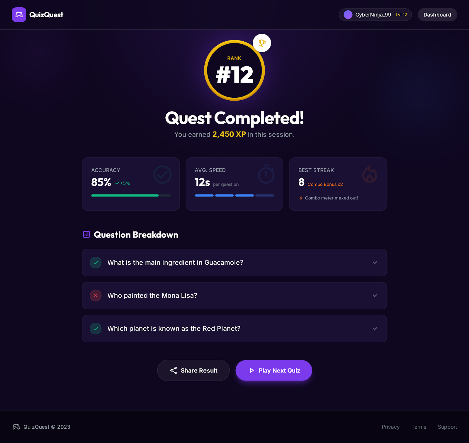 75. Quizquest Landing Page   Dark Mode 9