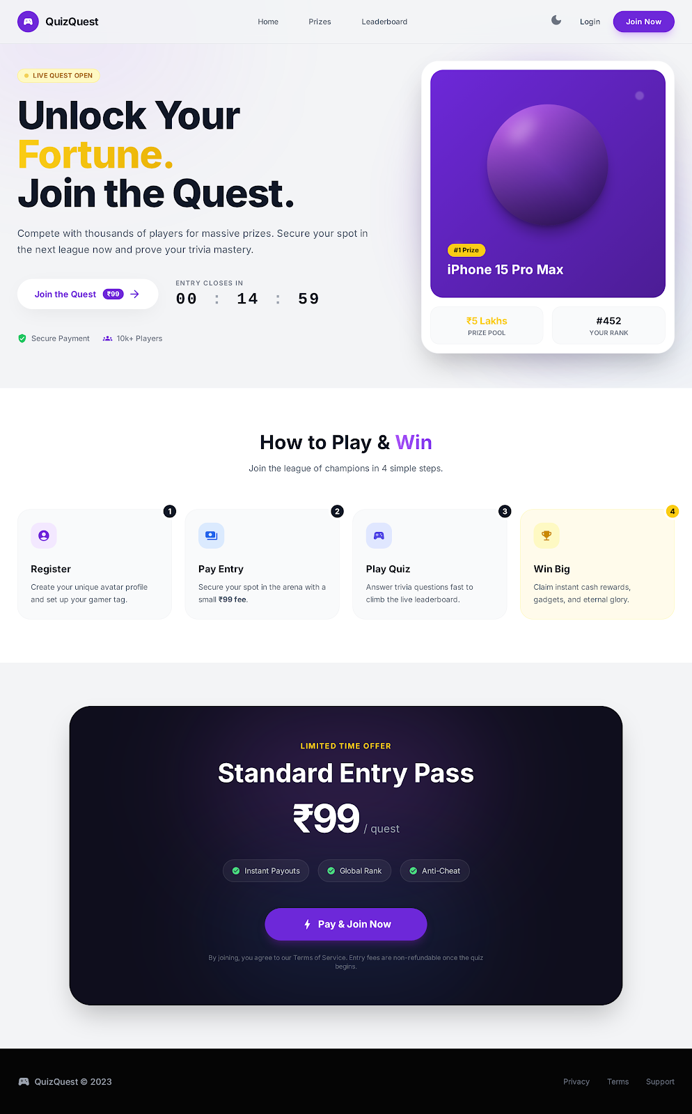 76. Quizquest Landing Page   Light Mode