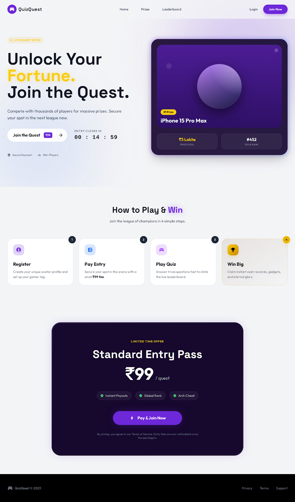 77. Quizquest Landing Page Complete