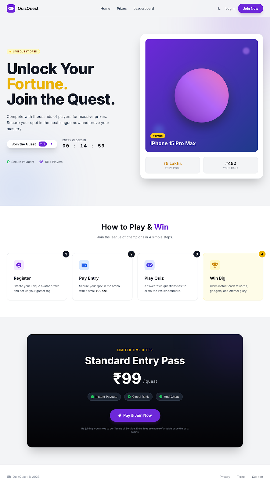 78. Quizquest Landing Page Dark Mode 1