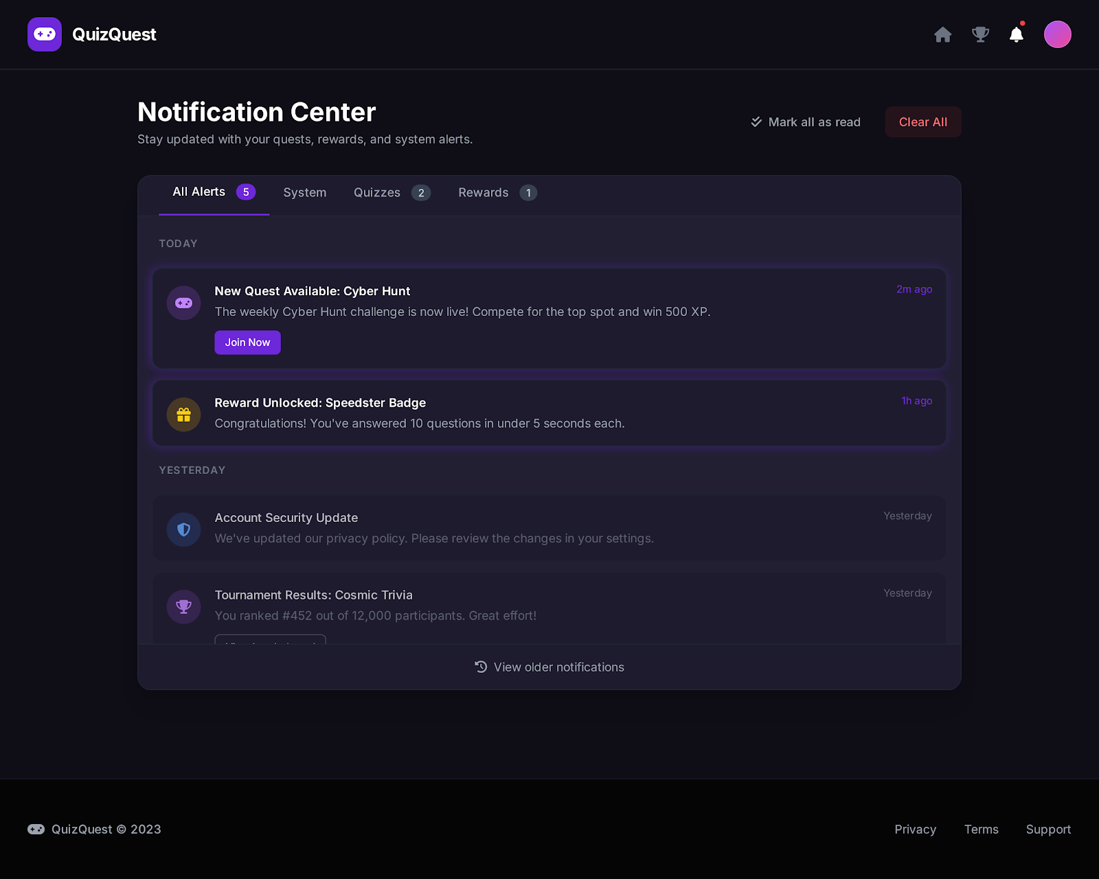 80. Quizquest Landing Page Dark Mode 11