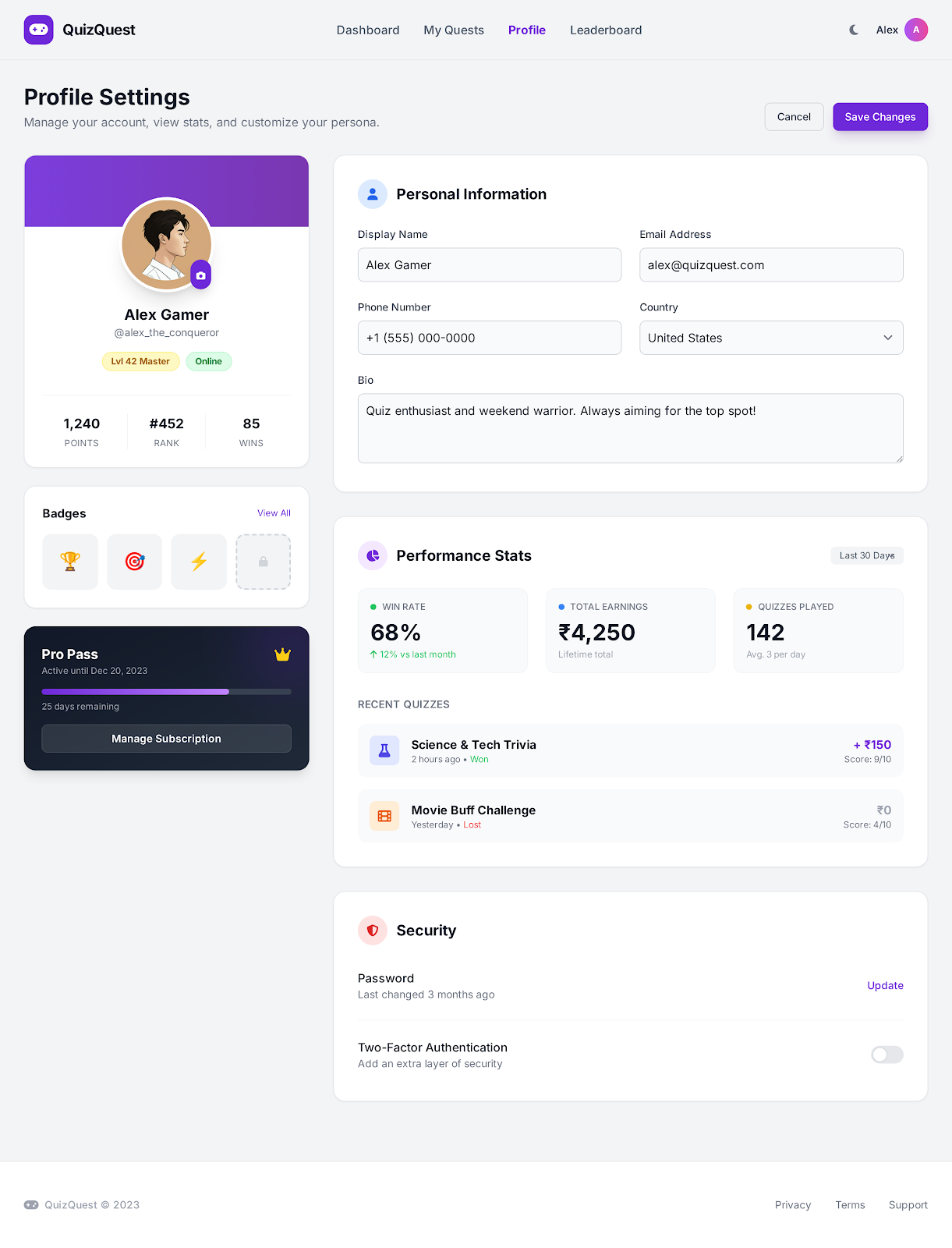 85. Quizquest Landing Page Dark Mode 6