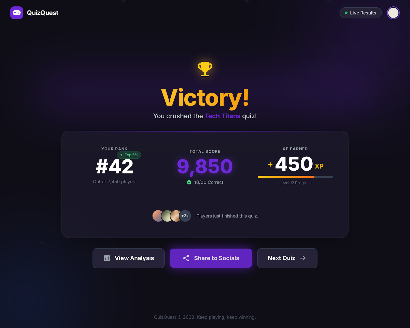 87. Quizquest Landing Page Dark Mode 8