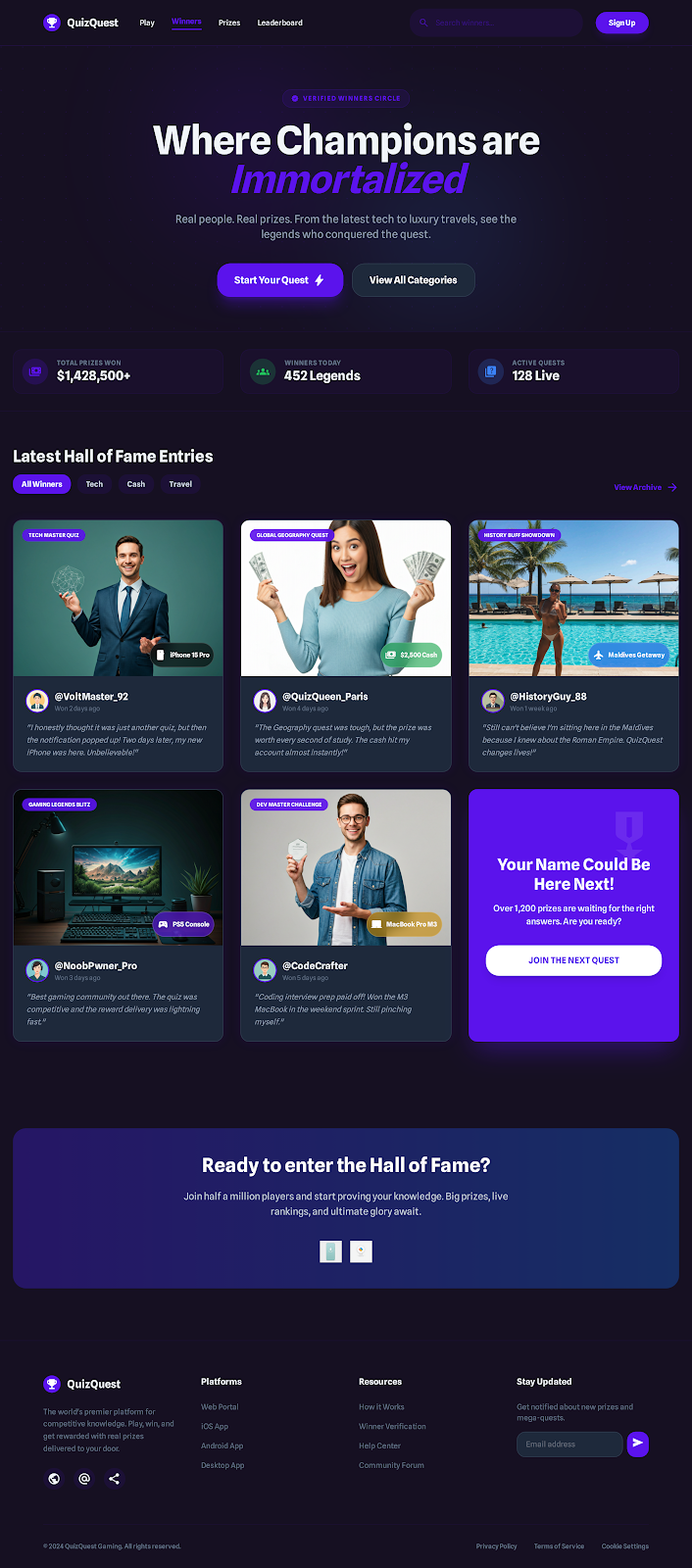 91. Quizquest Winners' Wall Of Fame