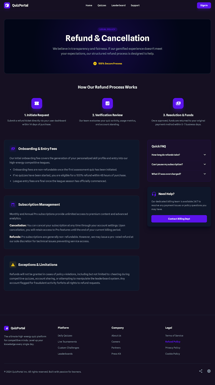 96. Refund & Cancellation Policy Page
